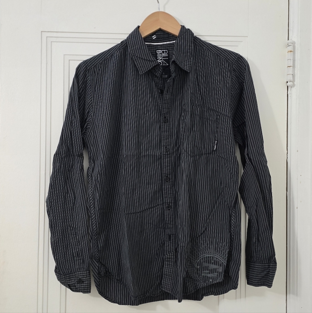 Billabong Striped Long Sleeve Button Down Size S, 100% Cotton, Euc